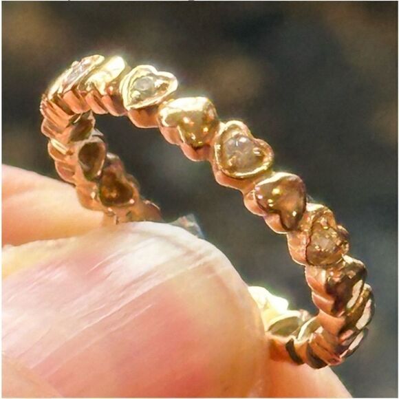 ETERNITY BAND RING HEARTS 18K GOLD & DIAMONDS ROSE GOLD STACK WEDDING LOVE 2.8mm - Picture 3 of 12